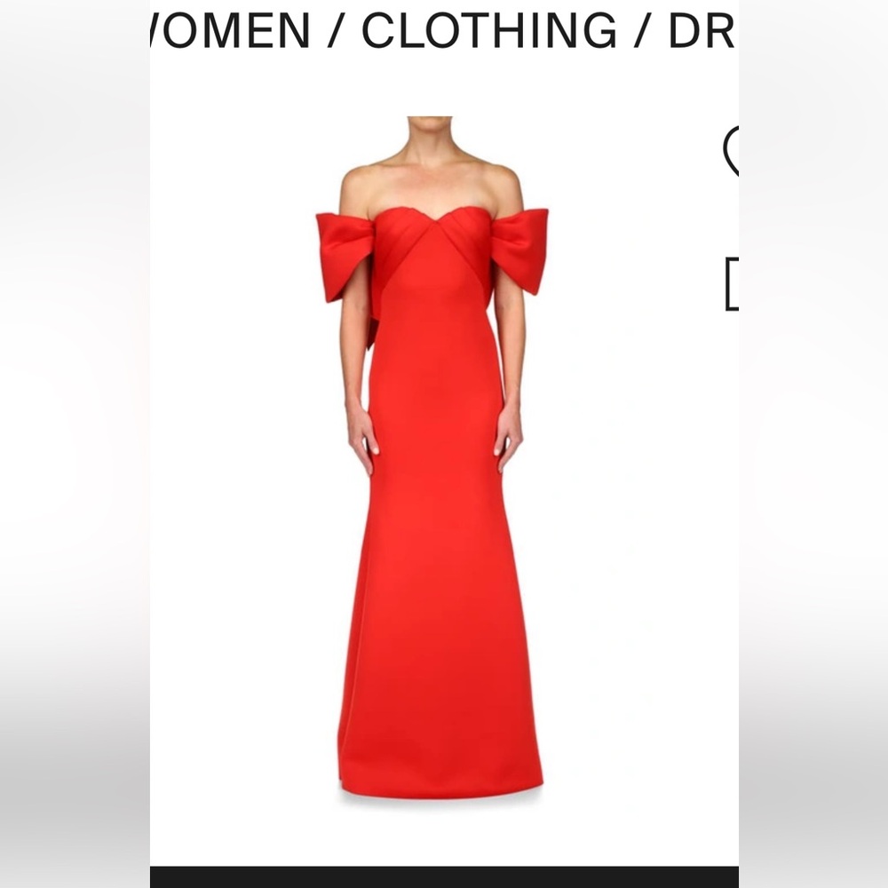 BADGLEY MISCHKA Bow Detail Red Off-the-Shoulder Scuba Trumpet Gown